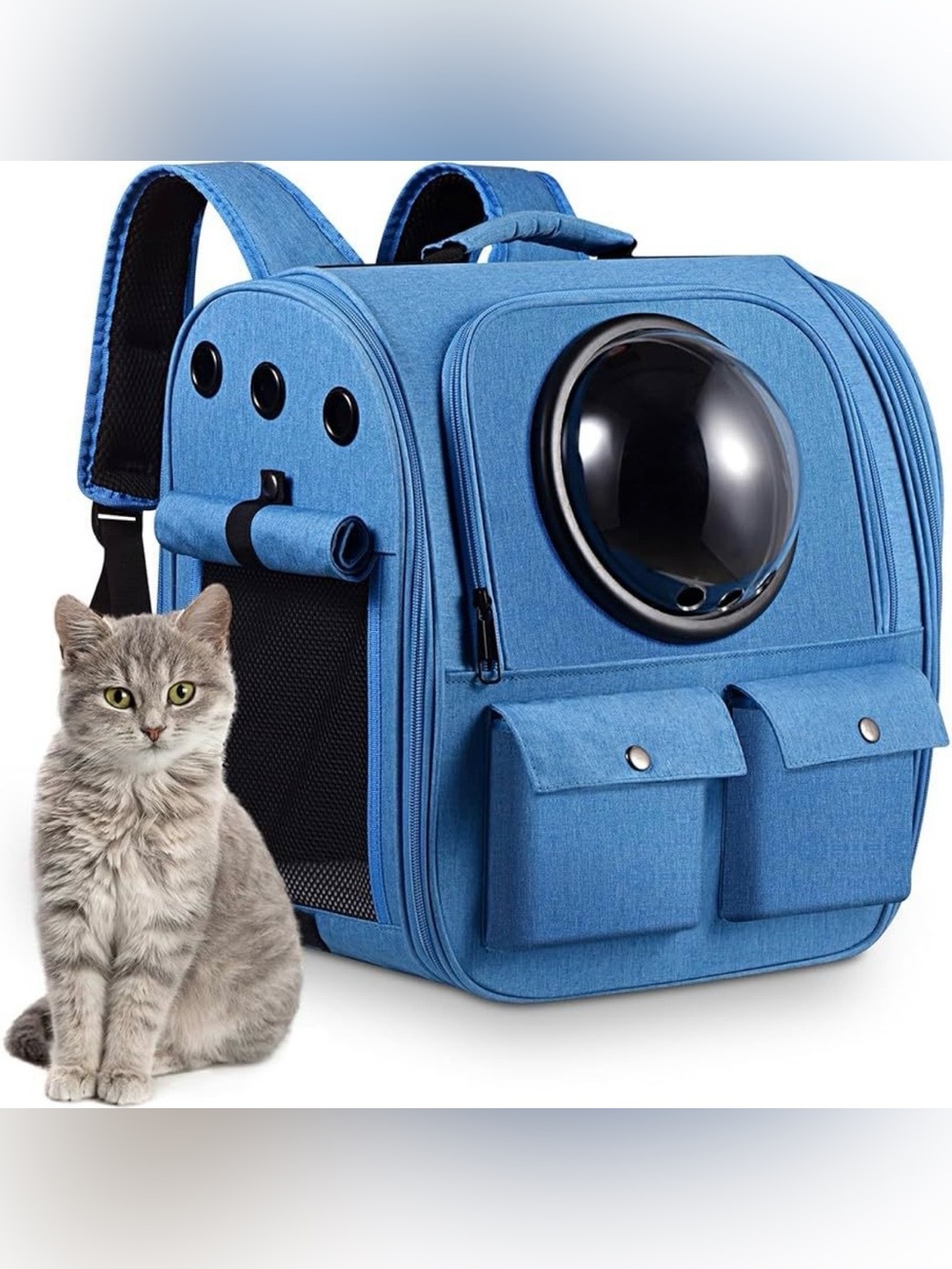 Blue Cat Bubble Backpack Carrier with Front Pockets